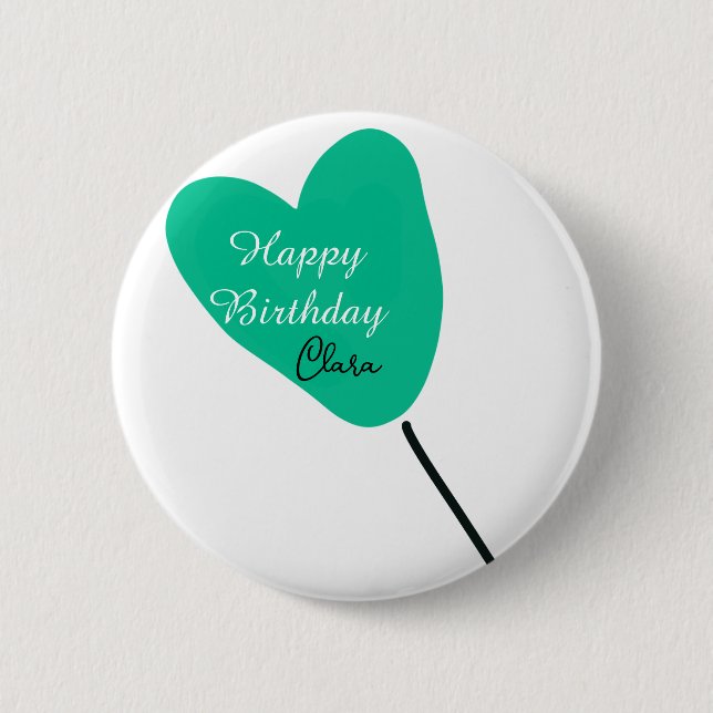 Green heart happy birthday white black balloon kid button (Vorderseite)