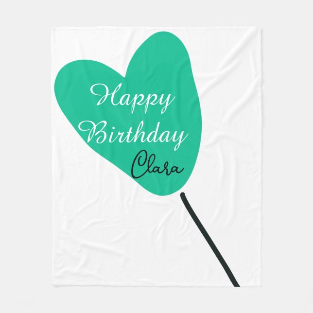 Green heart happy birthday white black balloon kid fleecedecke (Vorderseite)