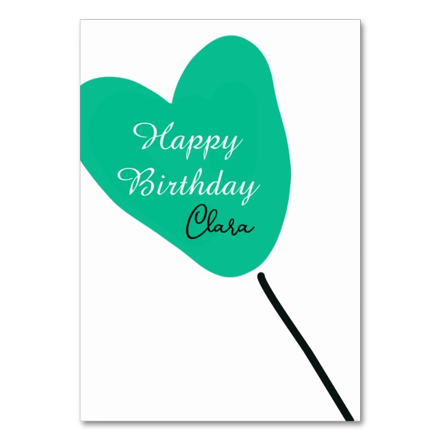 Green heart happy birthday white black balloon kid tischnummer (Vorderseite)