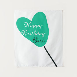 Green heart happy birthday white black balloon kid wandteppich