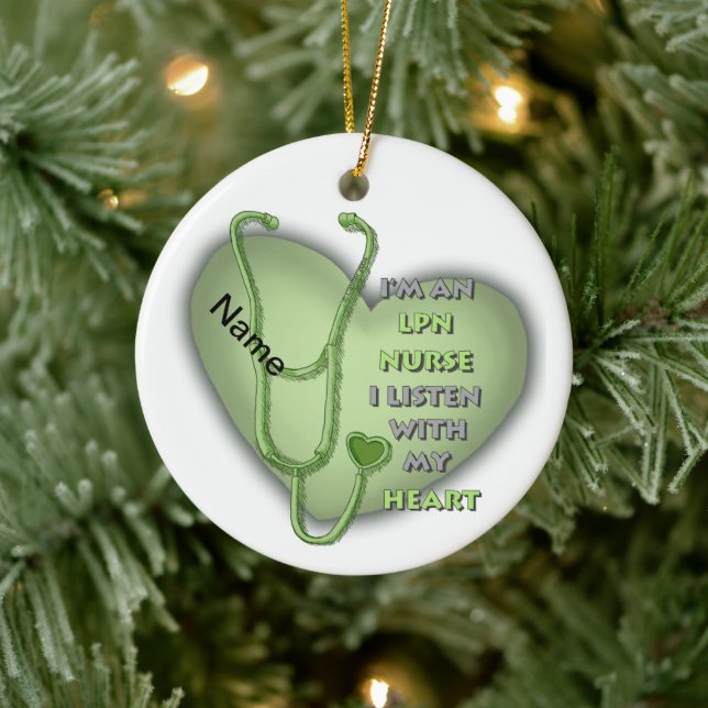 Green Heart LPN Nurse Keramik Ornament (Baum)