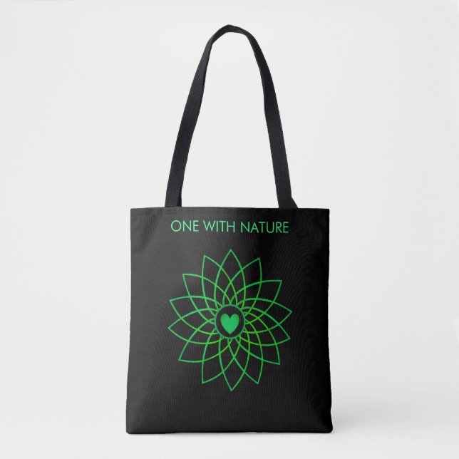 Green Heart Mandala auf Black Tote Bag (Vorderseite)