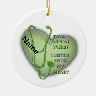 Green Heart ObGyn Nurse Keramik Ornament