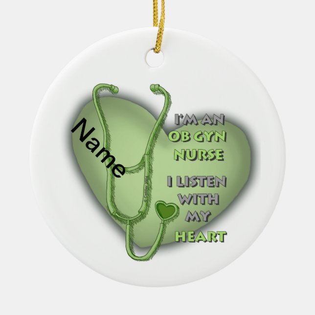 Green Heart ObGyn Nurse Keramik Ornament (Vorne)
