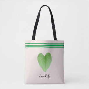 Green Heart Shape Leaf auf Beige Toto Bag