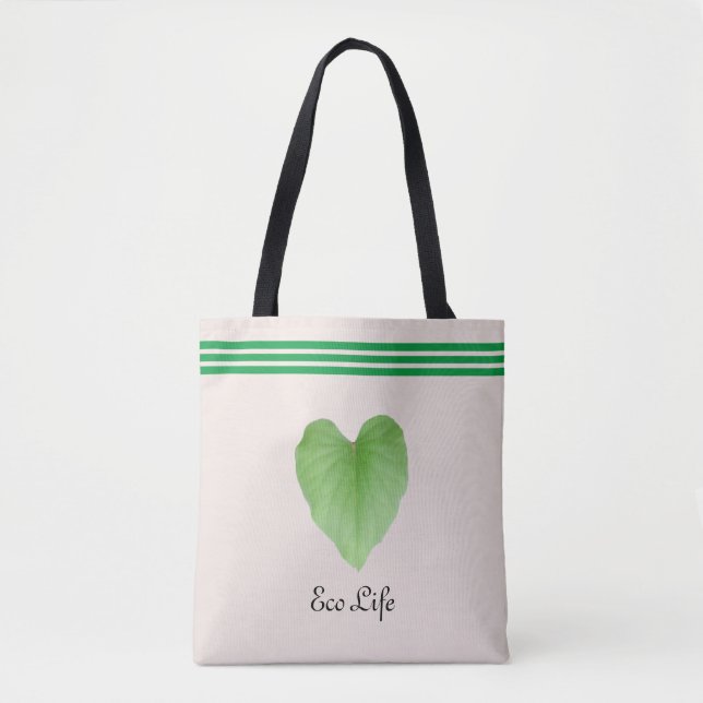 Green Heart Shape Leaf auf Beige Toto Bag (Vorderseite)