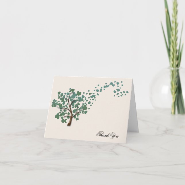 Green Heart Tree on Ivory Wedding Vielen Dank Dankeskarte (Vorderseite)