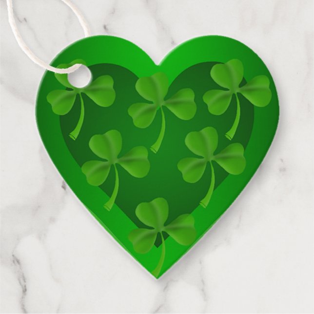 Green Heart with Shamrocks Geschenkanhänger (Vorderseite)