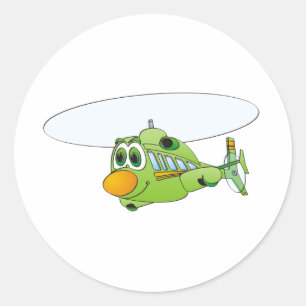 Green Helicopter-Cartoon Runder Aufkleber