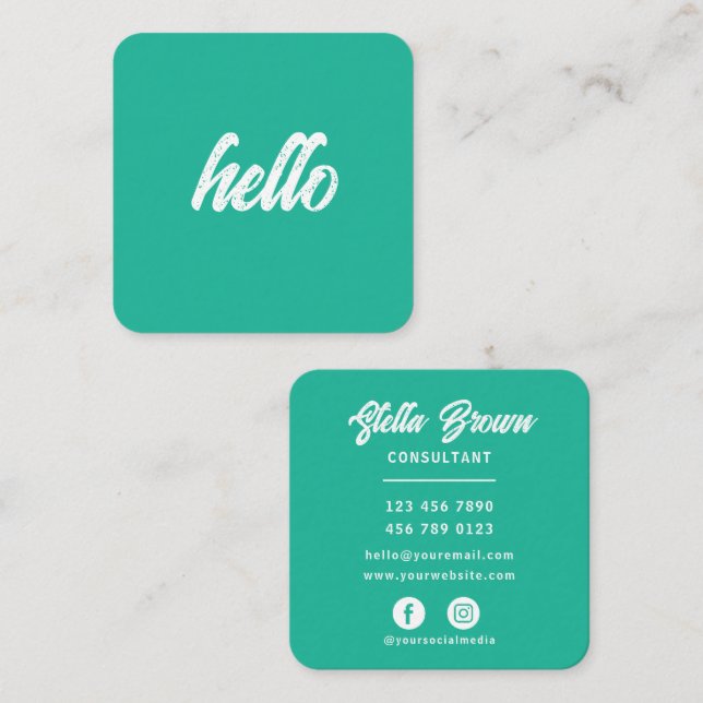 Green Hello Chic Fett Text Quadratische Visitenkarte (Vorne/Hinten)