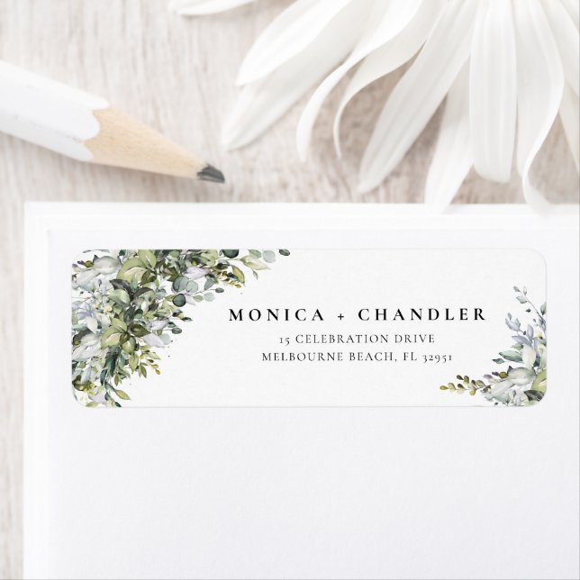 Green Herbal Wedding Return Address Label (Insitu)