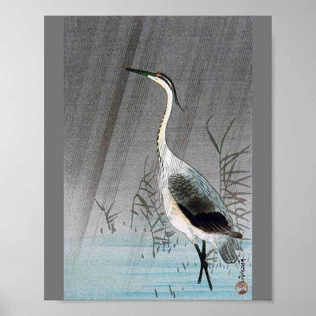 Green Heron in Rain, Watanabe Seitei Poster (Vorne)