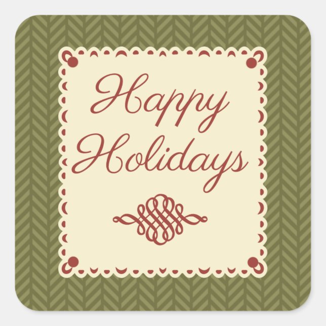 Green Herringbone Happy Holidays Sticker (Vorderseite)