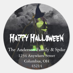 Green Hexe Brewing Halloween Address Labels Runder Aufkleber