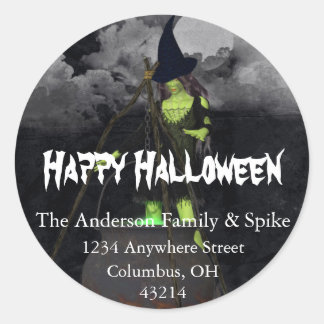 Green Hexe Brewing Halloween Address Labels Runder Aufkleber