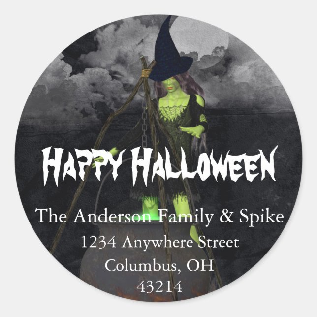 Green Hexe Brewing Halloween Address Labels Runder Aufkleber (Vorderseite)