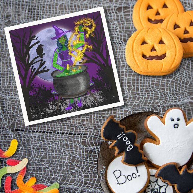 Green Hexe Cauldron Blue Moon Magic Halloween Serviette (Von Creator hochgeladen)