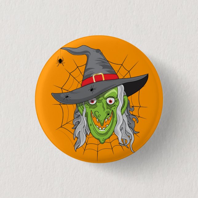 Green Hexe Halloween Button (Vorderseite)