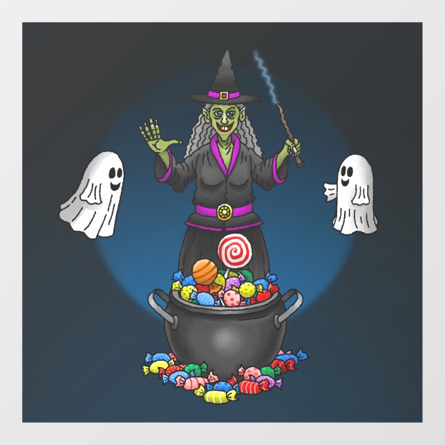 Green Hexe und Geistertrick oder Treat Halloween Fensteraufkleber (Blatt)