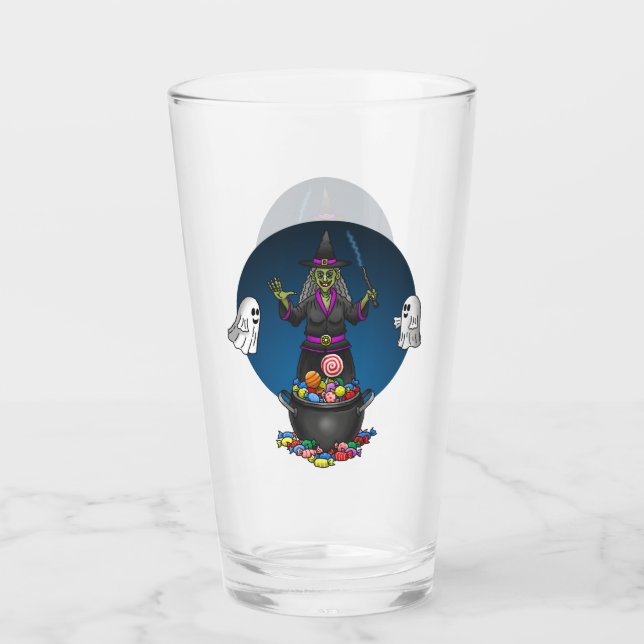 Green Hexe und Geistertrick oder Treat Halloween Glas (Vorderseite)