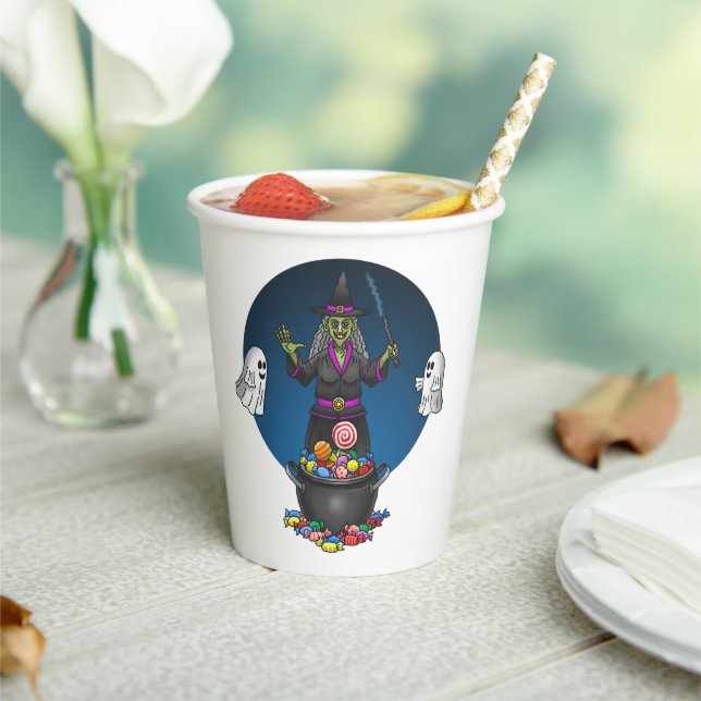 Green Hexe und Geistertrick oder Treat Halloween Pappbecher (In Situ)