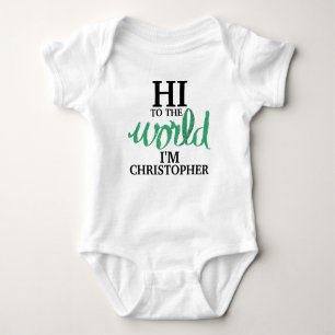 Green Hi to World Baby NAME Strampler
