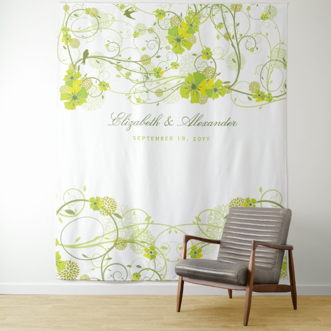 Green Hibiscus & Swallows Floral Wedding Backdrop Wandteppich (Beispiel)