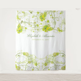 Green Hibiscus & Swallows Floral Wedding Backdrop Wandteppich
