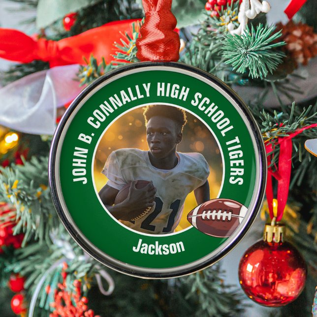 Green High School Football Player Foto Weihnachten Ornament Aus Metall (Von Creator hochgeladen)