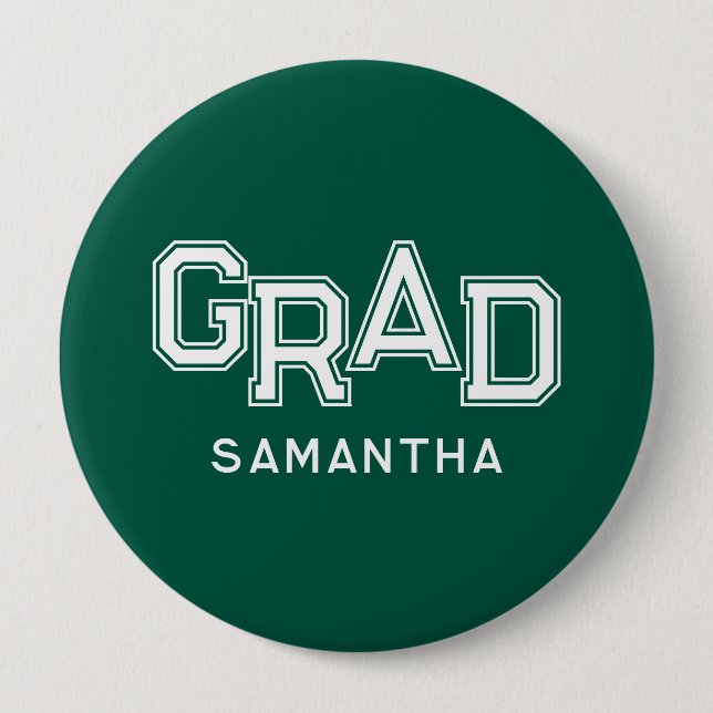 Green High School Grad Individuelle Name Abschluss Button (Vorderseite)