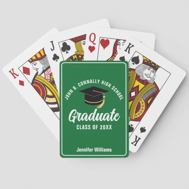 Green High School Graduate Custom Abschluss Spielkarten (Rückseite)