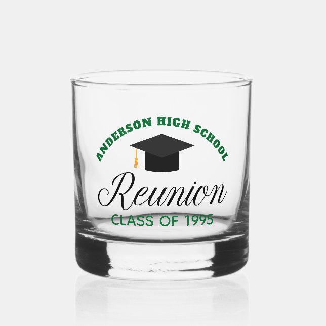 Green High School Wiedersehen Party Custom Alumni Whiskyglas (Vorderseite)