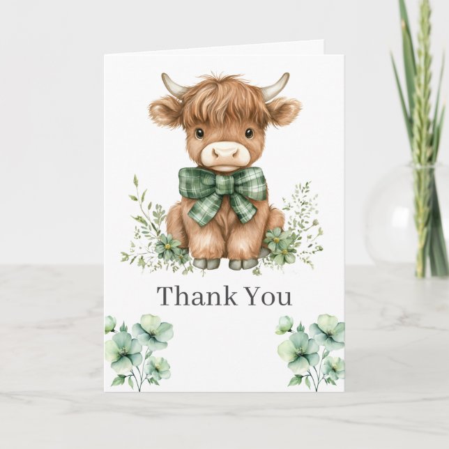Green Highland Cow Danke Karte (Vorderseite)