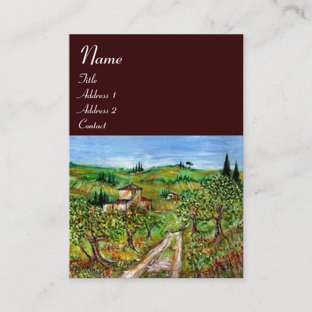 GREEN HILLS,OLIVENBÄUME LANDSCHAFT TUSKANIE, braun Visitenkarte (Vorderseite)