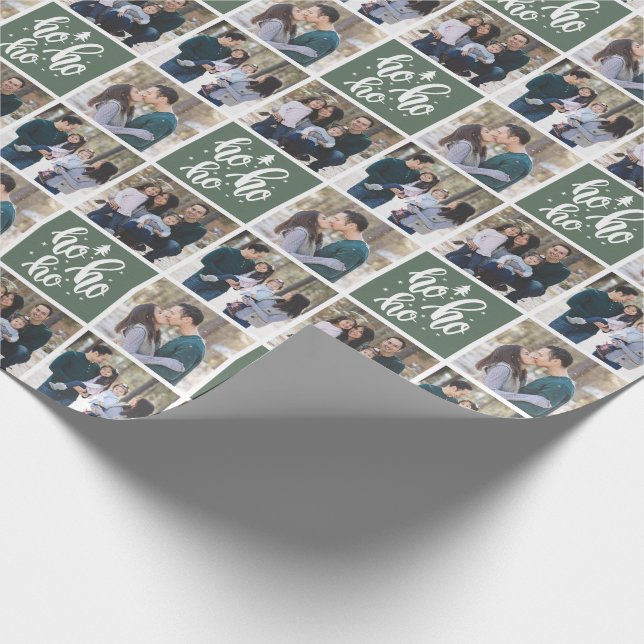 Green Ho Ho Ho Frohe Weihnachten - 3 Fotos Geschenkpapier (Ecke)