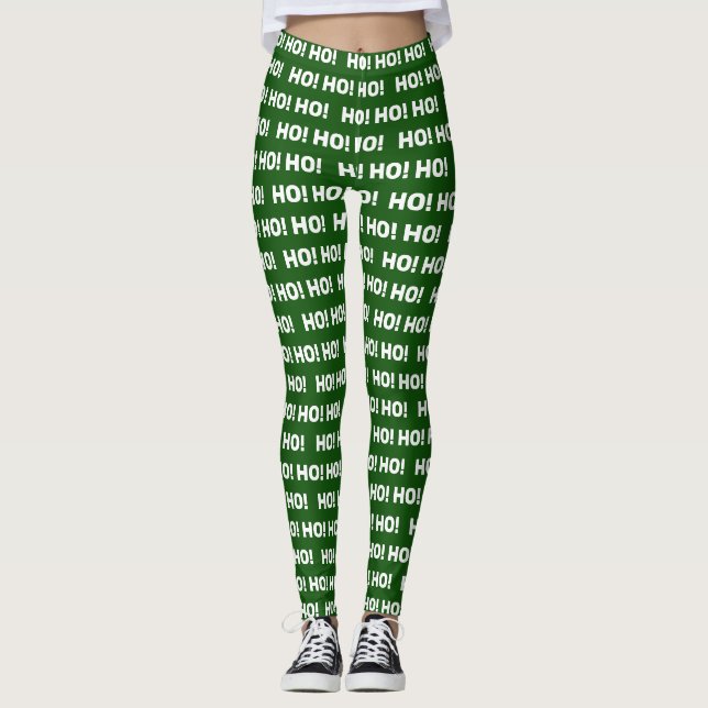 Green HO! HO! HO! Weihnachtstypografie-Muster Leggings (Vorderseite)