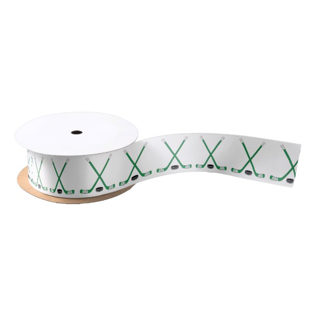 Green Hockey Sticks und Puck Satin Ribbon Satinband (Spule)