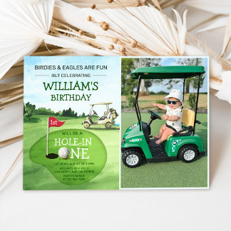 Green Hole-in-One Golf 1. Geburtstag Par-T-Foto Einladung