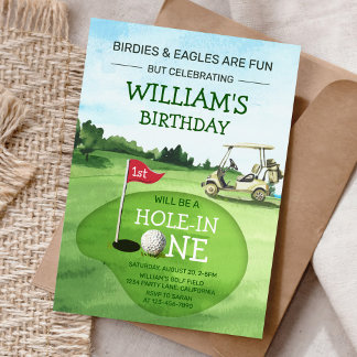 Green Hole-in-One Golf 1. Geburtstag Par-tee Einladung