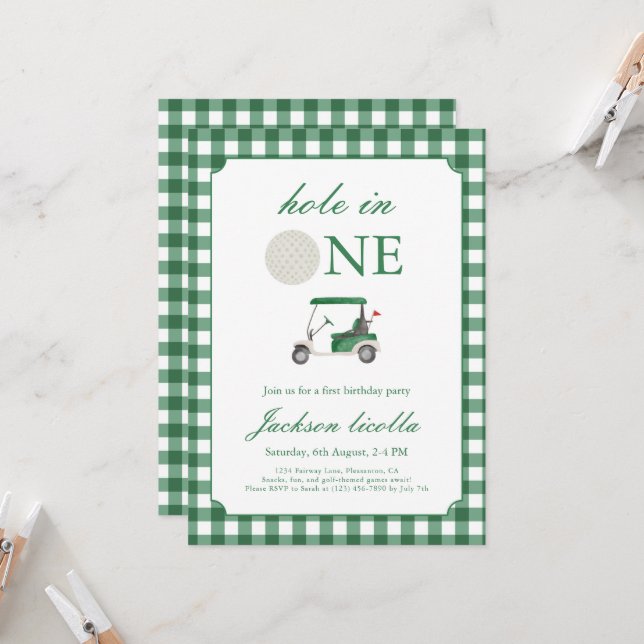 Green Hole in One Golf - Einladung zum Geburtstag (Vorderseite/Rückseite Beispiel)