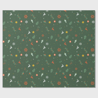 Green Holiday Foliage, Reindeer, & Ornaments Paper Geschenkpapier