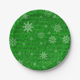Green Holiday Snowflake Pappteller