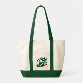 Green Holly and Red Berries Christmas Holiday Tragetasche