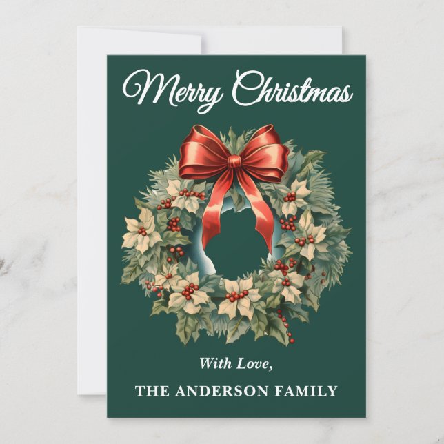Green Holly Berry Weihnachtskranz Weihnachtskarte Feiertagskarte (Vorderseite)