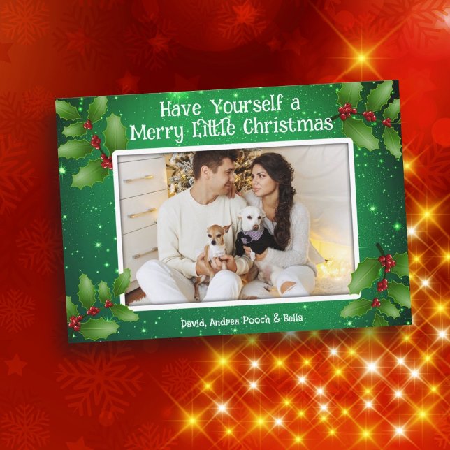 Green Holly Foto Merry Little Christmas Cards Einladung (Von Creator hochgeladen)