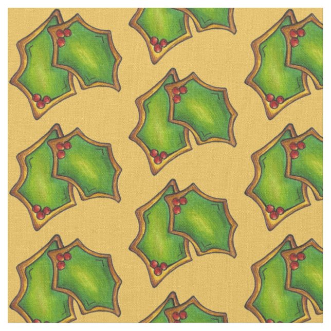 Green Holly Leaf Blätter Sugar Cookie Weihnachten Stoff (Nahaufnahme)