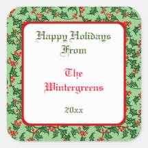 Green Holly mit Red Berries Editable Gift Taq