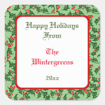 Green Holly mit Red Berries Editable Gift Taq