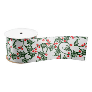 Green Holly mit Red Berries Rustic Ribbon Satinband