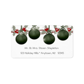 Green Holly Ornaments Adressaufkleber